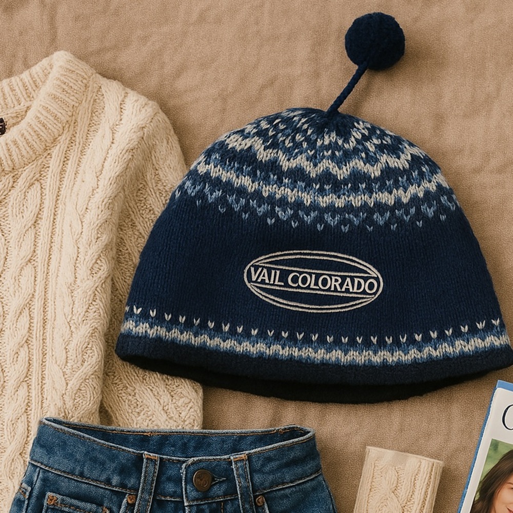 Vintage vail Colorado knit beanie - retro skiwear - cozycore - frozen vibes
